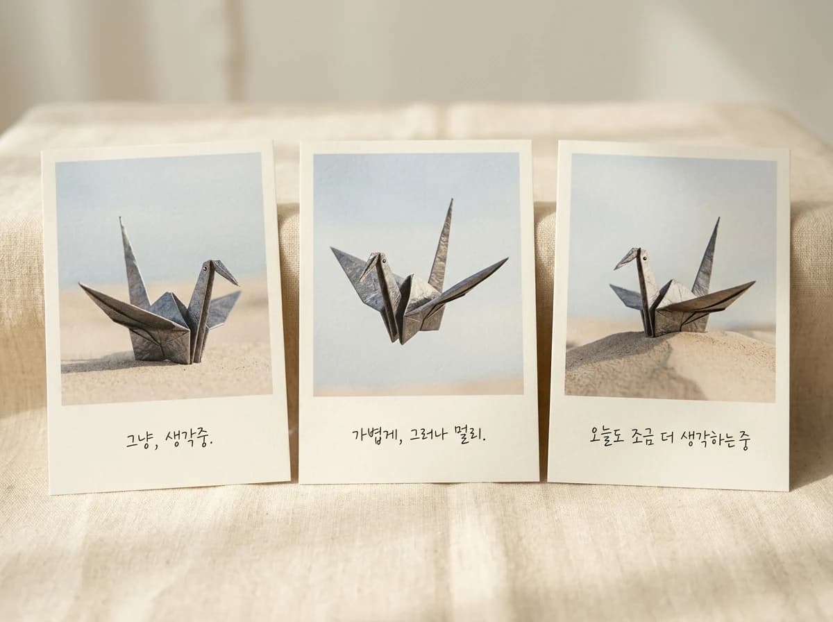 손글씨 문구가 적힌 종이학 사진 엽서 3종 세트