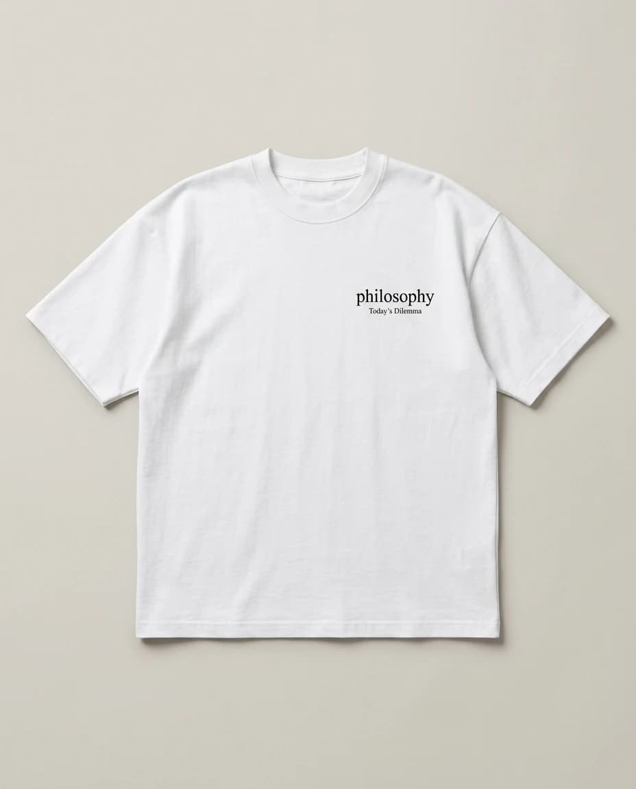 뒷면에 종이학 접는 8단계 도안이 그려진 흰색 오버사이즈 티셔츠 'How to Fold Philosophy' (앞면)